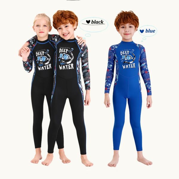 kids diving suit neoprenes wetsuit children for keep warm one-piece long sleeves uv protection, White